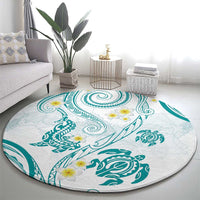Polynesia Tribal Round Carpet Teal Plumeria Tentacles LT7 - Polynesian Pride