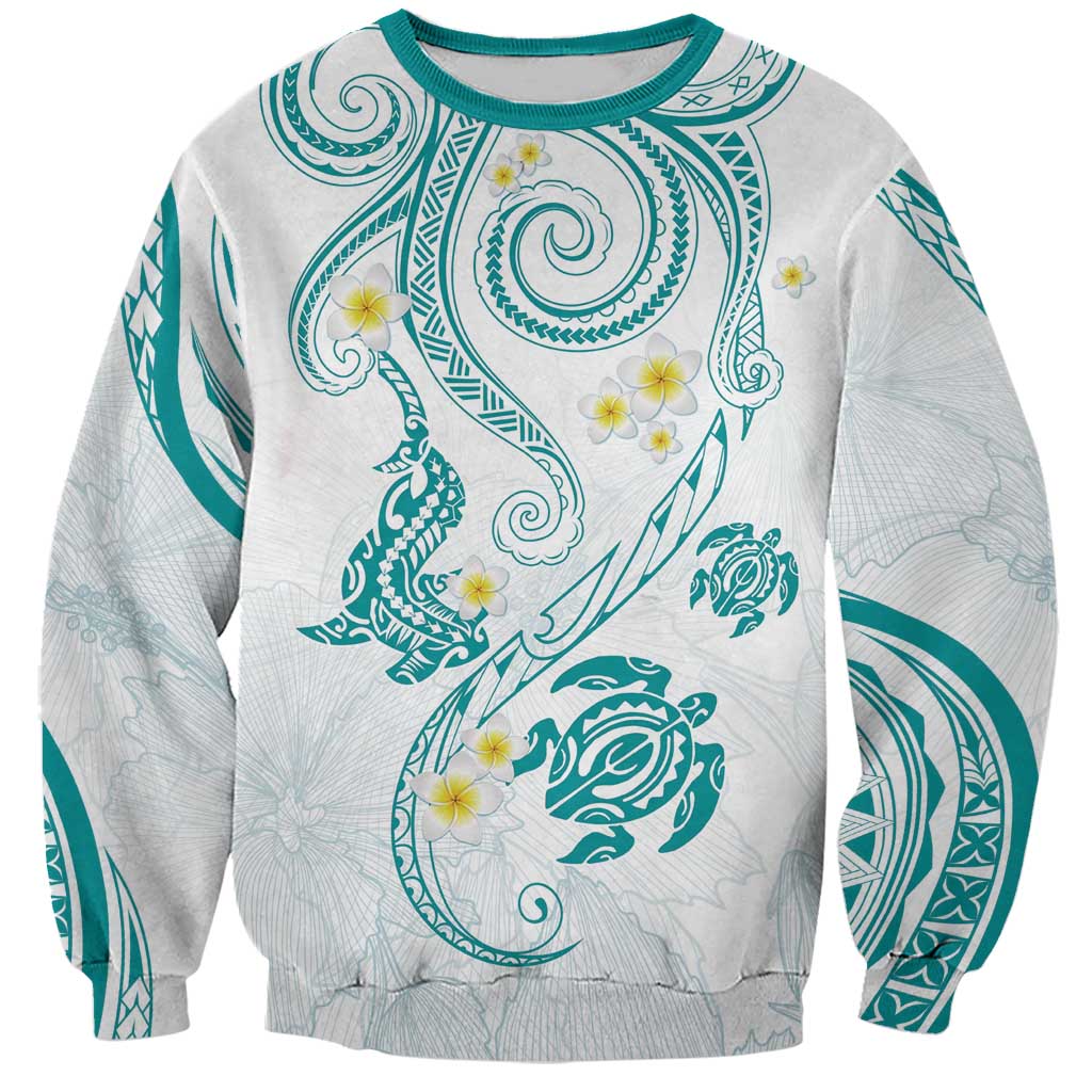 Polynesia Tribal Sweatshirt Teal Plumeria Tentacles
