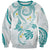 Polynesia Tribal Sweatshirt Teal Plumeria Tentacles