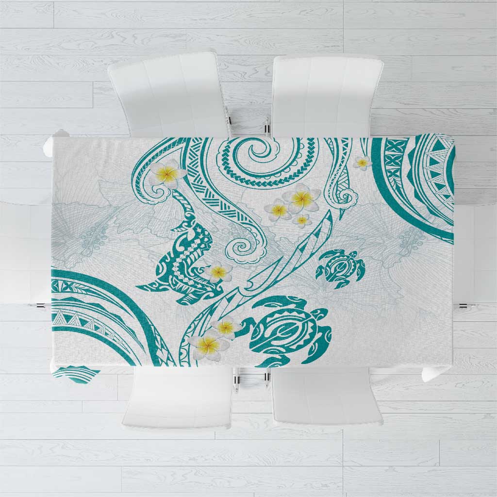 Polynesia Tribal Tablecloth Teal Plumeria Tentacles