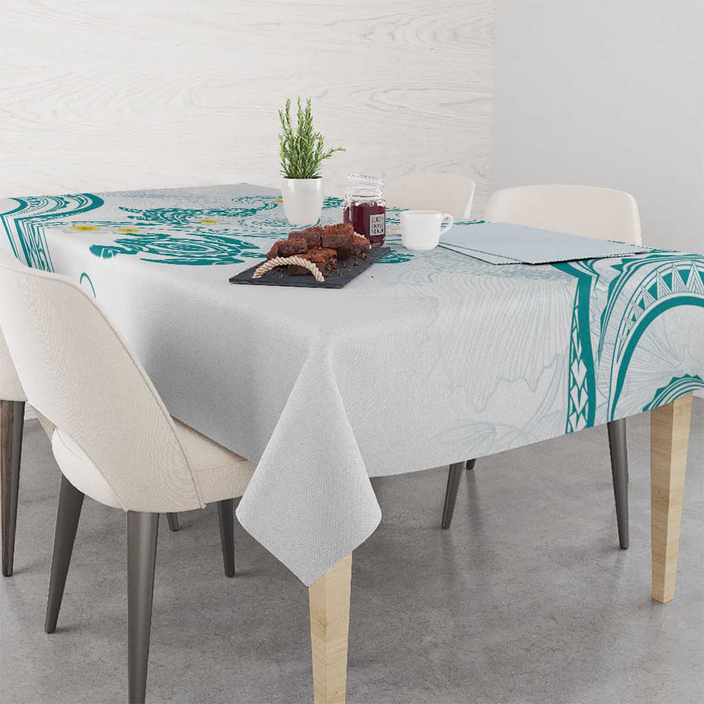 Polynesia Tribal Tablecloth Teal Plumeria Tentacles
