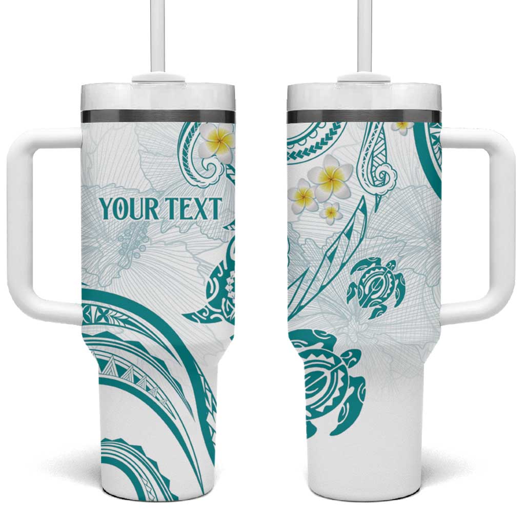 Polynesia Tribal Tumbler With Handle Teal Plumeria Tentacles