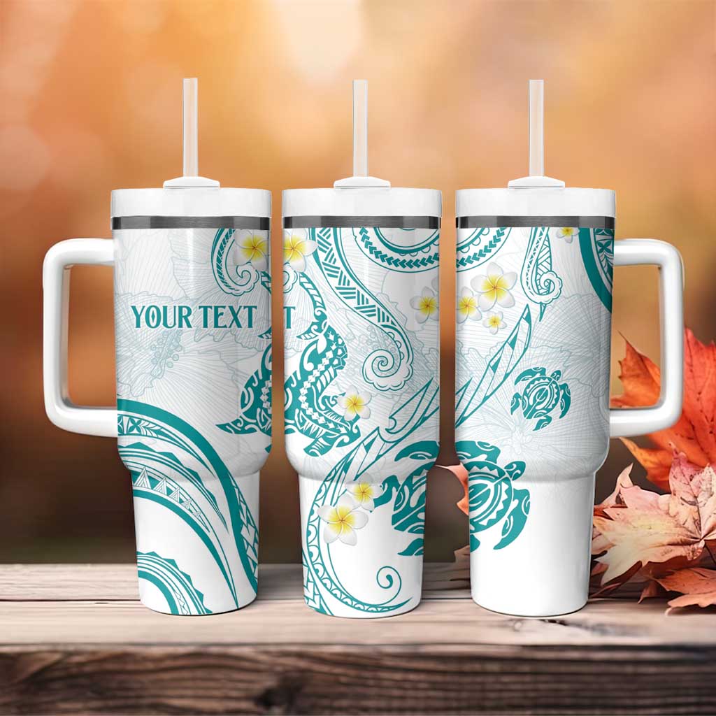 Polynesia Tribal Tumbler With Handle Teal Plumeria Tentacles
