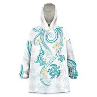 Polynesia Tribal Wearable Blanket Hoodie Teal Plumeria Tentacles