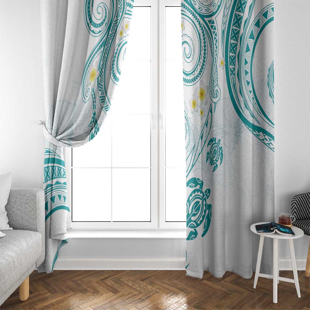 Polynesia Tribal Window Curtain Teal Plumeria Tentacles