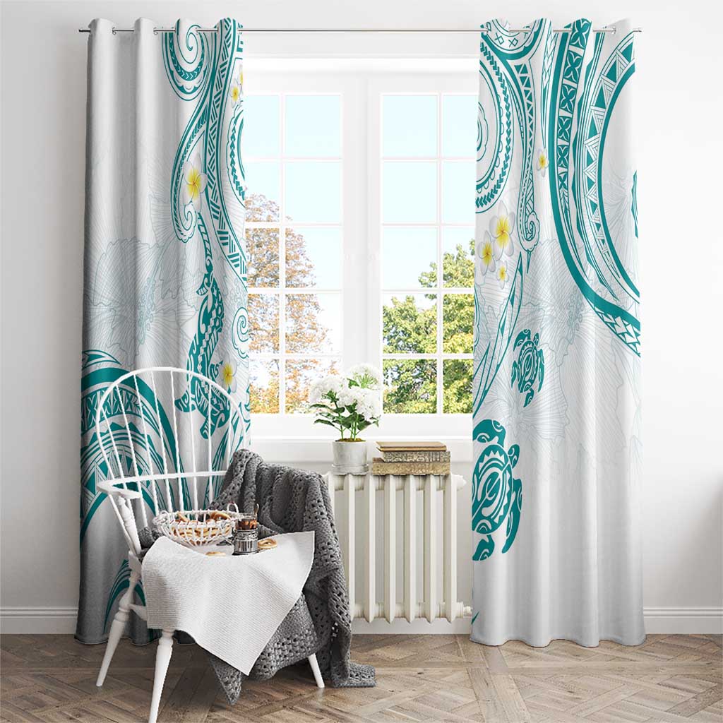 Polynesia Tribal Window Curtain Teal Plumeria Tentacles