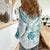Polynesia Tribal Women Casual Shirt Teal Plumeria Tentacles
