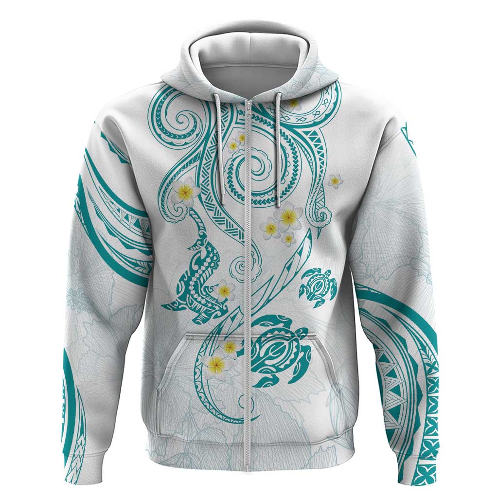 Polynesia Tribal Zip Hoodie Teal Plumeria Tentacles LT7 Zip Hoodie Teal - Polynesian Pride