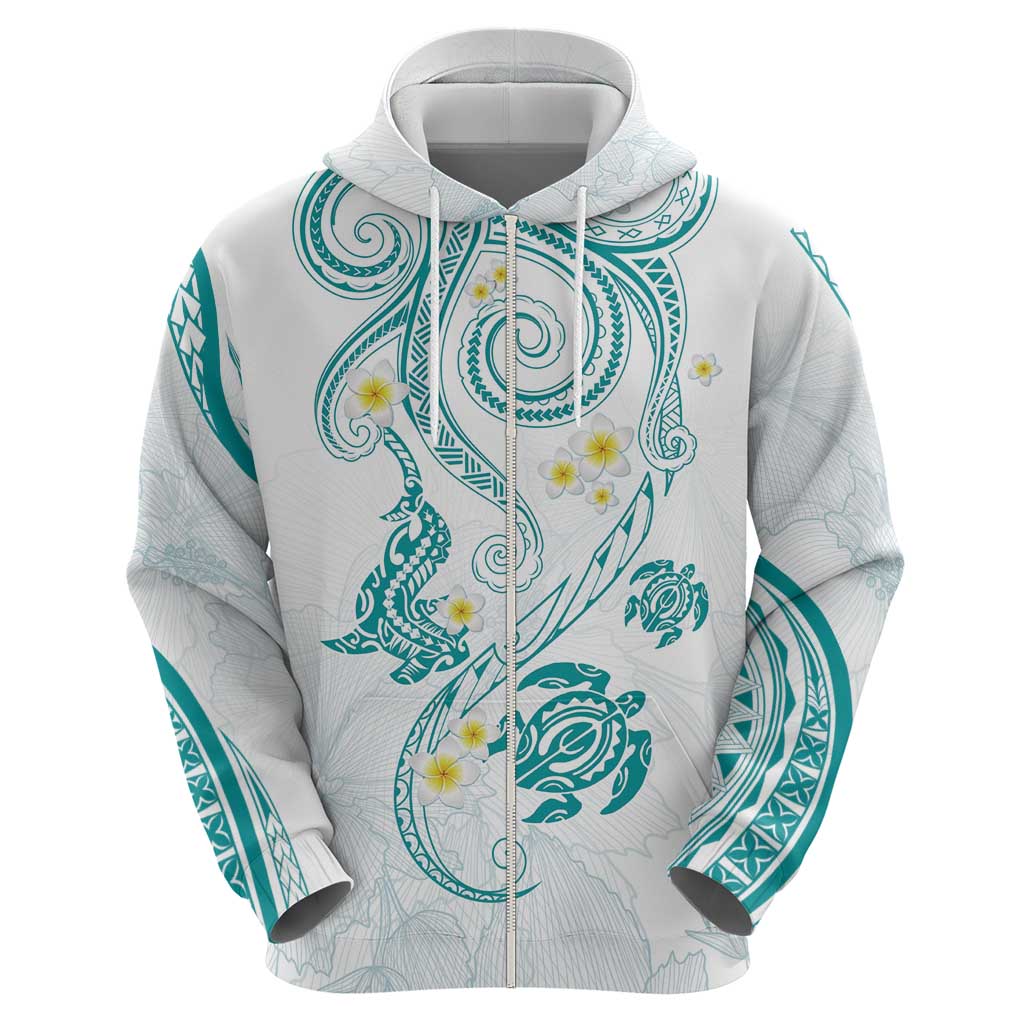 Polynesia Tribal Zip Hoodie Teal Plumeria Tentacles LT7 - Polynesian Pride