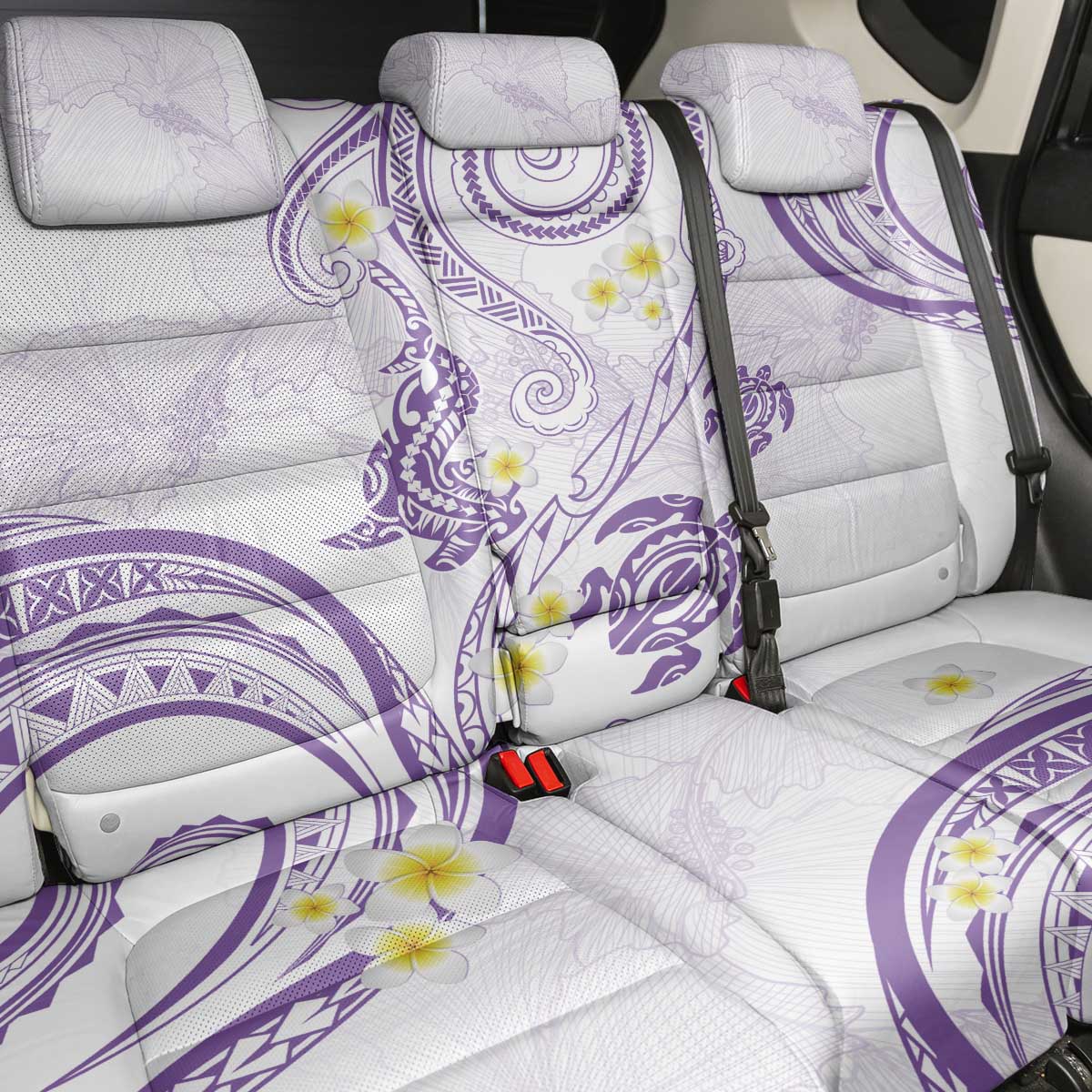 Polynesia Tribal Back Car Seat Cover Lilac Plumeria Tentacles