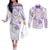 Polynesia Tribal Couples Matching Off The Shoulder Long Sleeve Dress and Long Sleeve Button Shirt Lilac Plumeria Tentacles