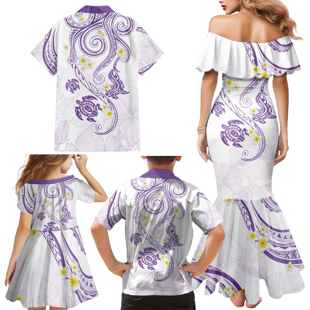 Polynesia Tribal Family Matching Mermaid Dress and Hawaiian Shirt Lilac Plumeria Tentacles