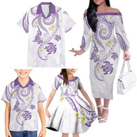 Polynesia Tribal Family Matching Off The Shoulder Long Sleeve Dress and Hawaiian Shirt Lilac Plumeria Tentacles