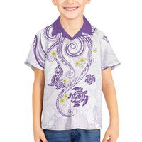 Polynesia Tribal Family Matching Off The Shoulder Long Sleeve Dress and Hawaiian Shirt Lilac Plumeria Tentacles