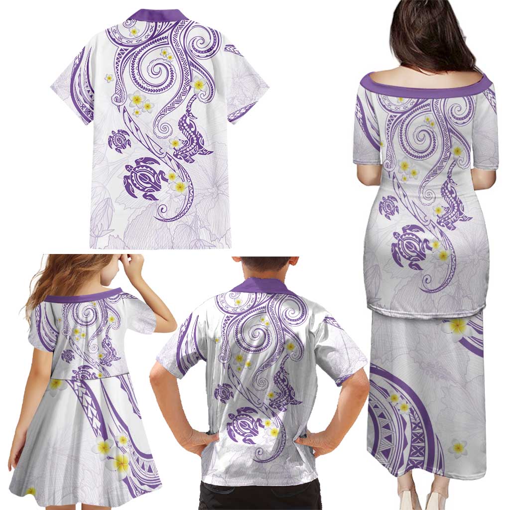 Polynesia Tribal Family Matching Puletasi and Hawaiian Shirt Lilac Plumeria Tentacles