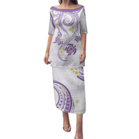 Polynesia Tribal Family Matching Puletasi and Hawaiian Shirt Lilac Plumeria Tentacles