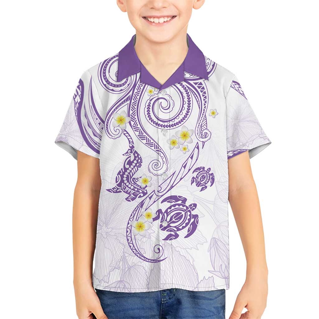 Polynesia Tribal Family Matching Tank Maxi Dress and Hawaiian Shirt Lilac Plumeria Tentacles