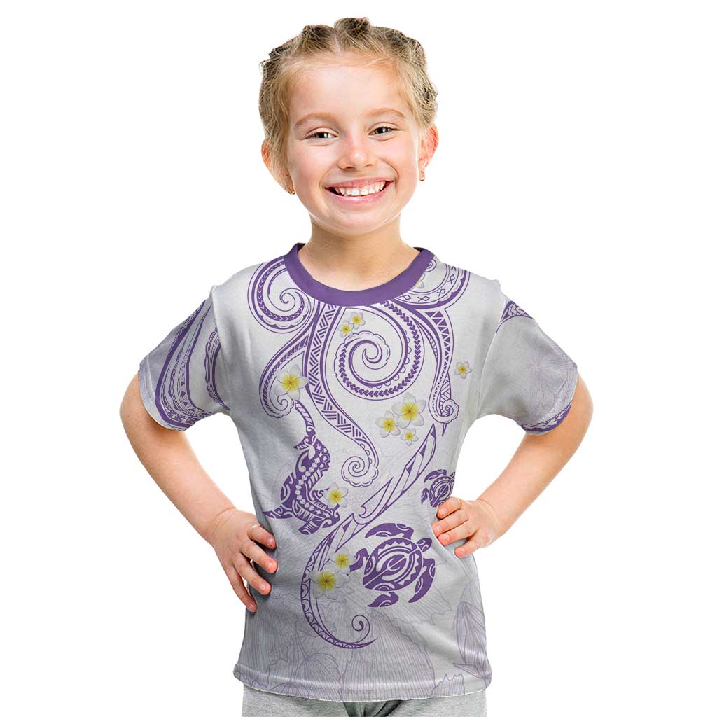Polynesia Tribal Kid T Shirt Lilac Plumeria Tentacles