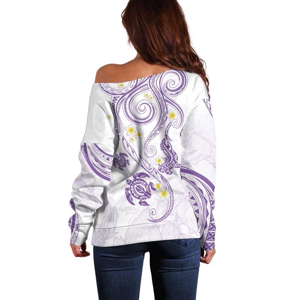 Polynesia Tribal Off Shoulder Sweater Lilac Plumeria Tentacles