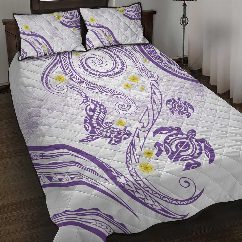 Polynesia Tribal Quilt Bed Set Lilac Plumeria Tentacles