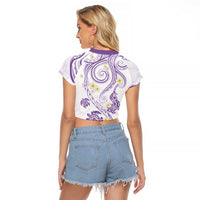 Polynesia Tribal Raglan Cropped T Shirt Lilac Plumeria Tentacles