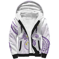 Polynesia Tribal Sherpa Hoodie Lilac Plumeria Tentacles