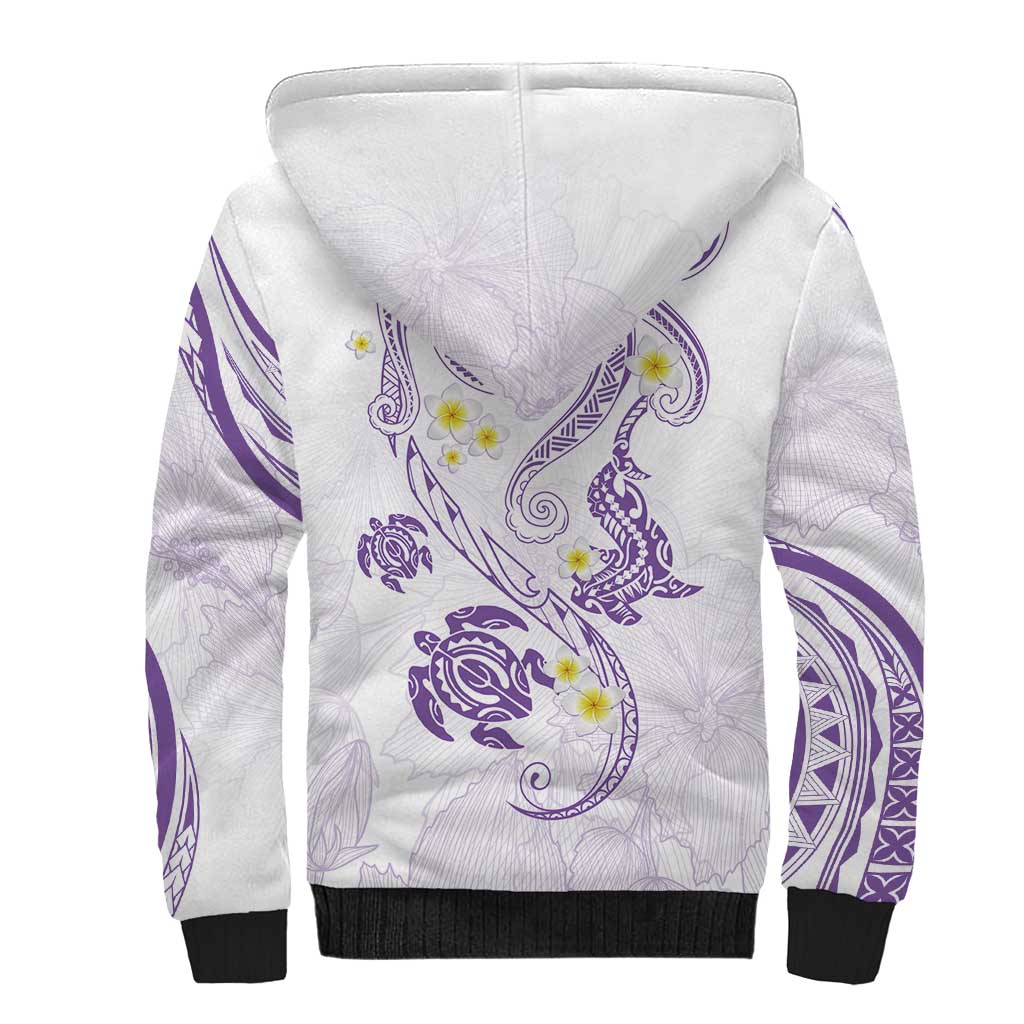 Polynesia Tribal Sherpa Hoodie Lilac Plumeria Tentacles