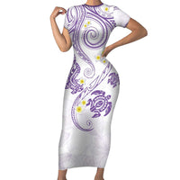 Polynesia Tribal Short Sleeve Bodycon Dress Lilac Plumeria Tentacles LT7 Long Dress Lilac - Polynesian Pride