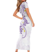 Polynesia Tribal Short Sleeve Bodycon Dress Lilac Plumeria Tentacles LT7 - Polynesian Pride