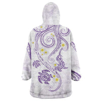 Polynesia Tribal Wearable Blanket Hoodie Lilac Plumeria Tentacles