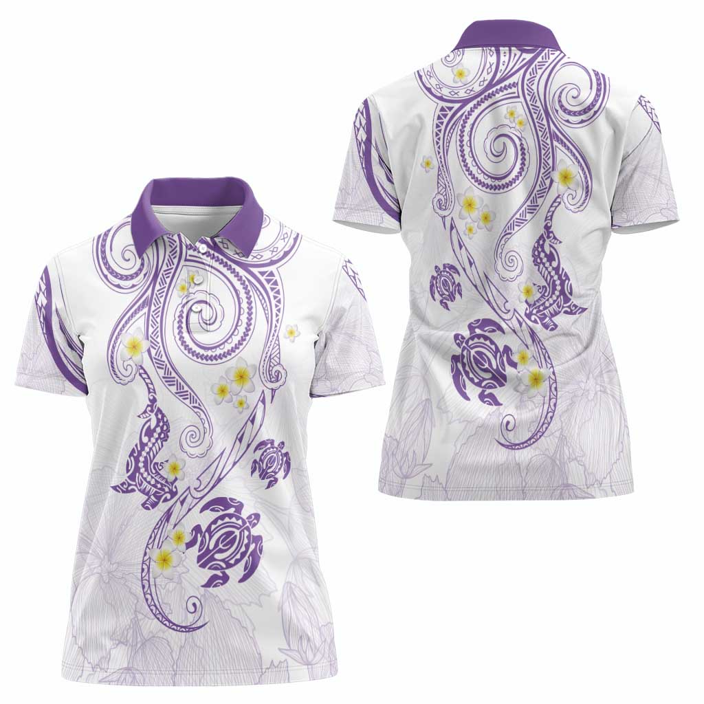 Polynesia Tribal Women Polo Shirt Lilac Plumeria Tentacles