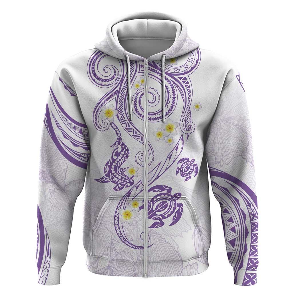 Polynesia Tribal Zip Hoodie Lilac Plumeria Tentacles