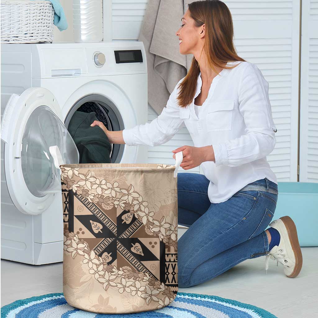 Bula Fiji Plumeria Tagimoucia Salusalu Beige Laundry Basket Kaiviti Masi - Polynesian Pride