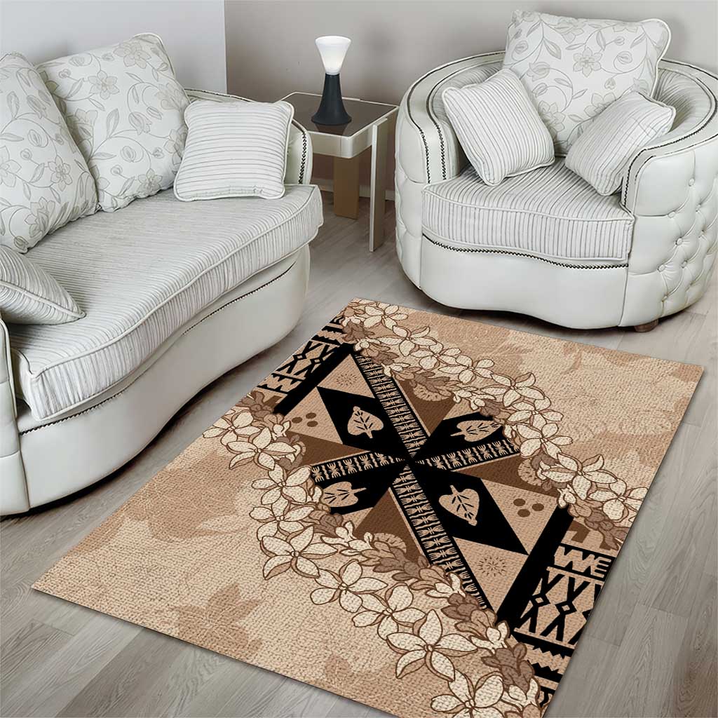 Bula Fiji Plumeria Tagimoucia Salusalu Beige Area Rug Kaiviti Masi - Polynesian Pride
