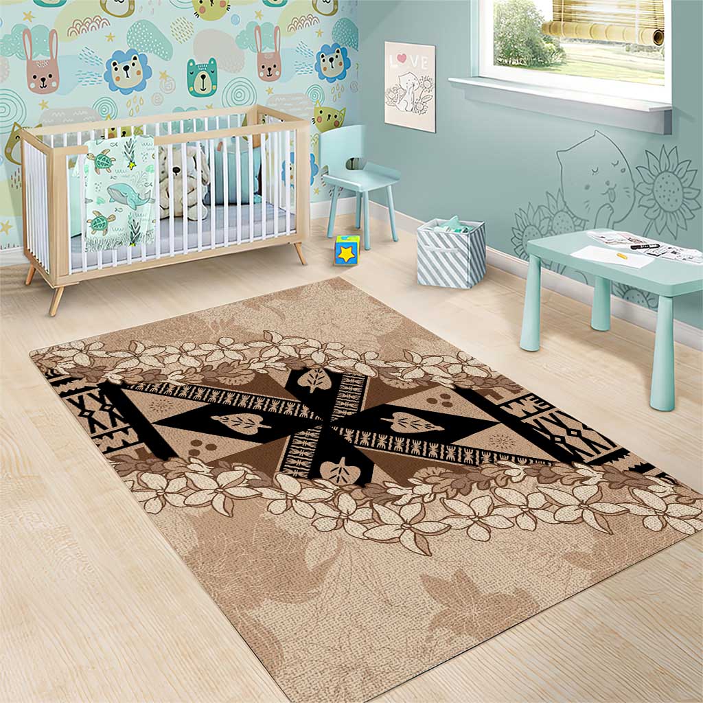Bula Fiji Plumeria Tagimoucia Salusalu Beige Area Rug Kaiviti Masi - Polynesian Pride