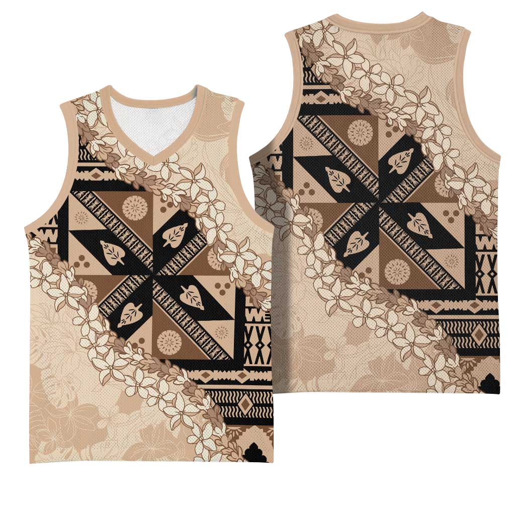 Bula Fiji Plumeria Tagimoucia Salusalu Beige Basketball Jersey Kaiviti Masi - Polynesian Pride