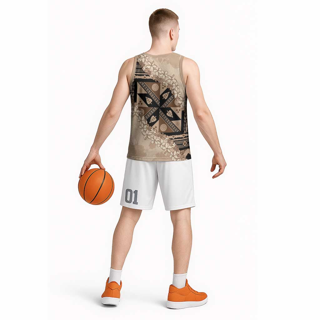 Bula Fiji Plumeria Tagimoucia Salusalu Beige Basketball Jersey Kaiviti Masi - Polynesian Pride