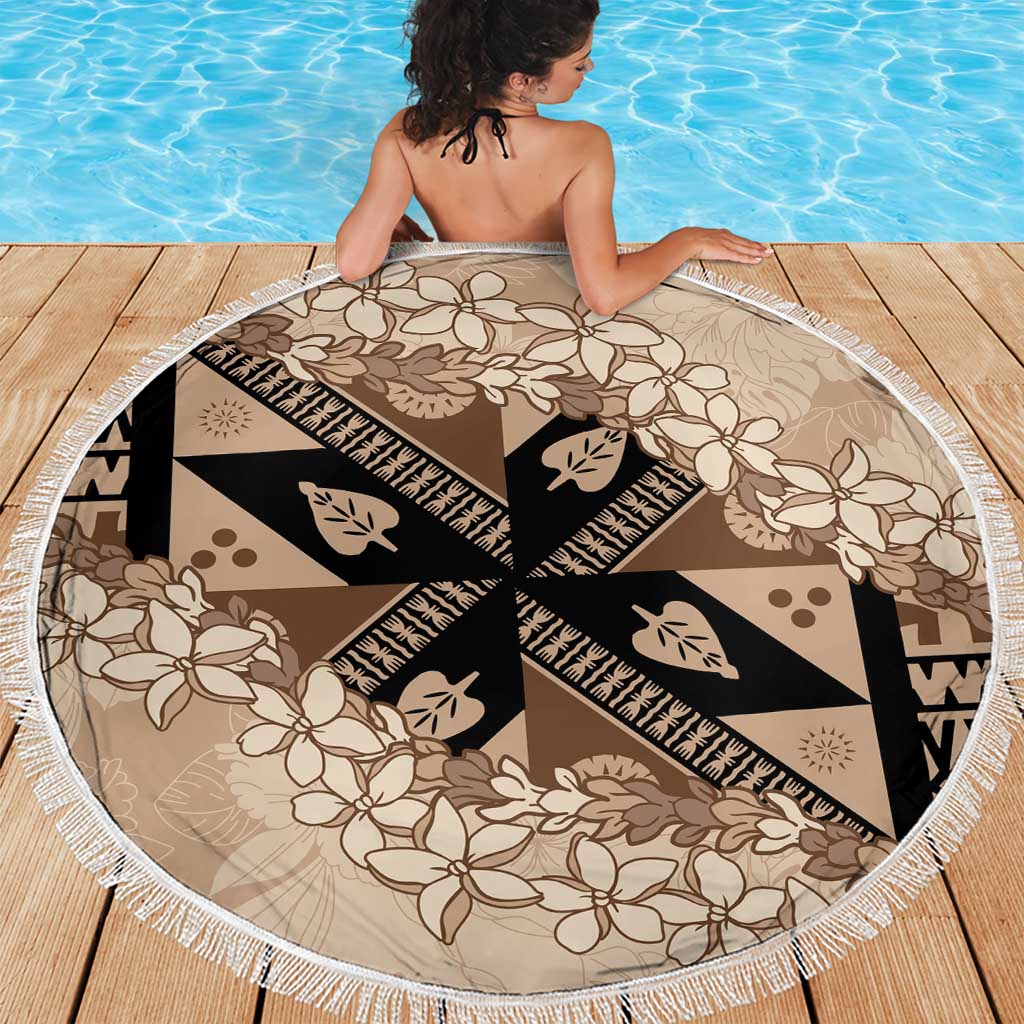 Bula Fiji Plumeria Tagimoucia Salusalu Beige Beach Blanket Kaiviti Masi - Polynesian Pride