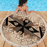 Bula Fiji Plumeria Tagimoucia Salusalu Beige Beach Blanket Kaiviti Masi - Polynesian Pride