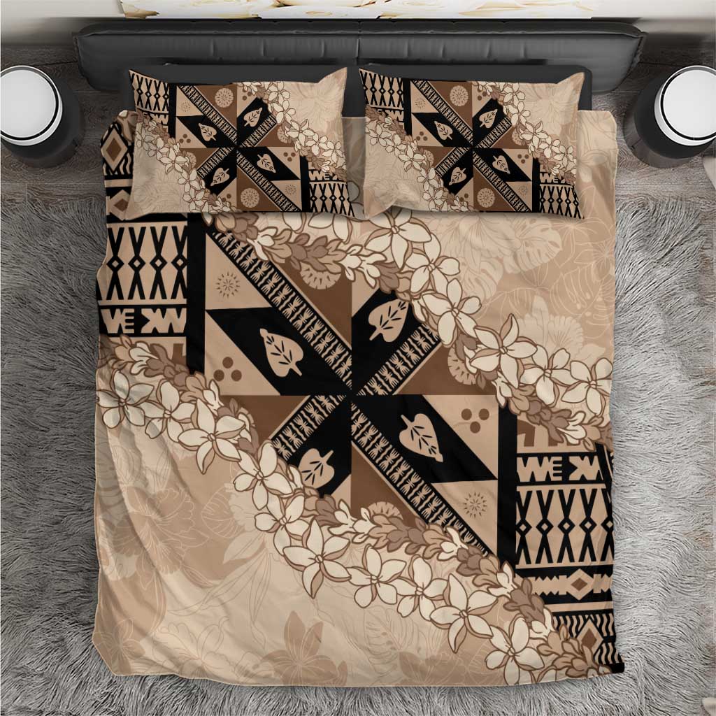 Bula Fiji Plumeria Tagimoucia Salusalu Beige Bedding Set Kaiviti Masi - Polynesian Pride