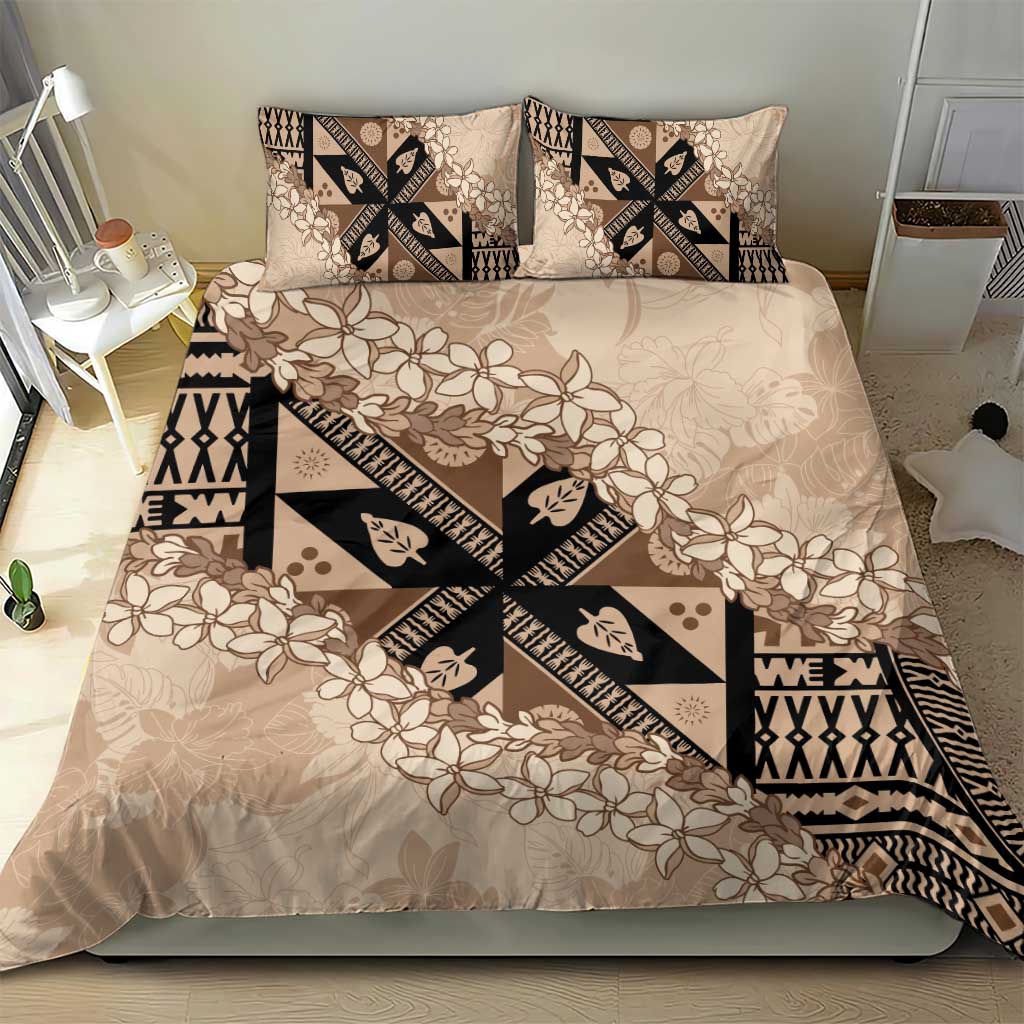 Bula Fiji Plumeria Tagimoucia Salusalu Beige Bedding Set Kaiviti Masi - Polynesian Pride