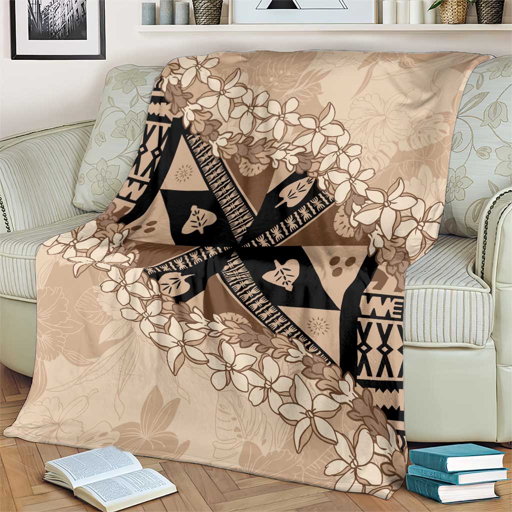 Bula Fiji Plumeria Tagimoucia Salusalu Beige Blanket Kaiviti Masi - Polynesian Pride