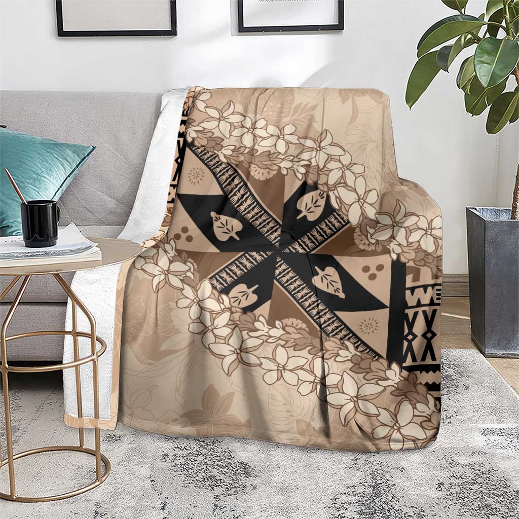 Bula Fiji Plumeria Tagimoucia Salusalu Beige Blanket Kaiviti Masi - Polynesian Pride