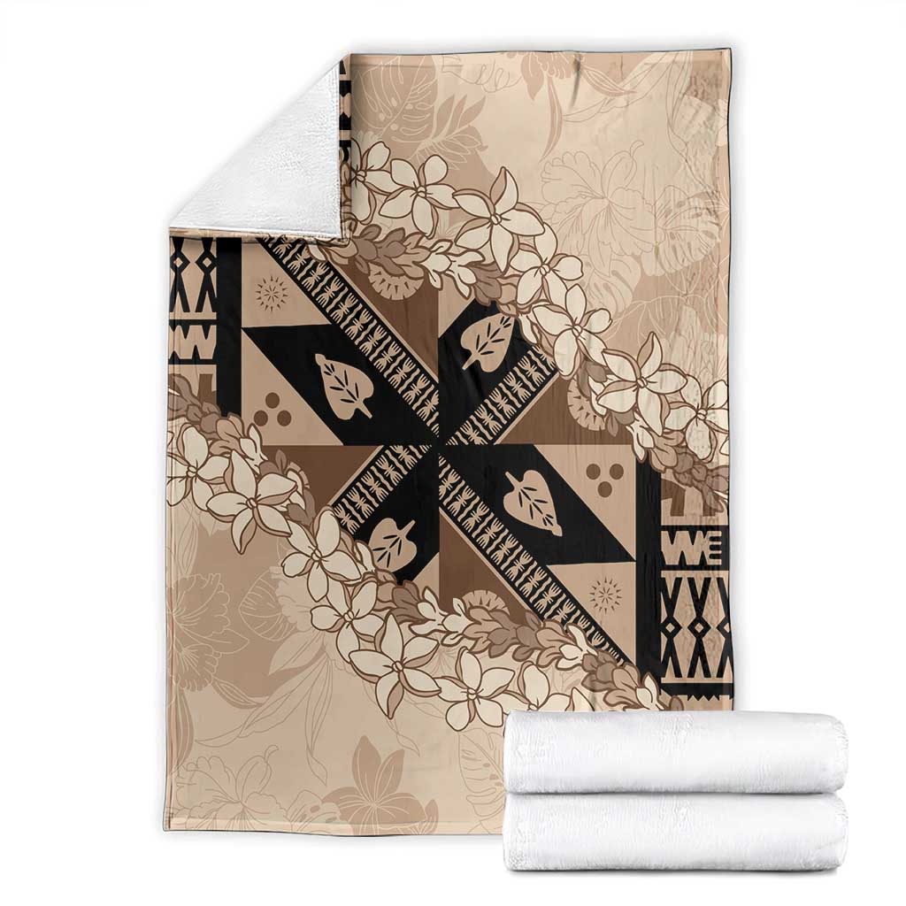 Bula Fiji Plumeria Tagimoucia Salusalu Beige Blanket Kaiviti Masi - Polynesian Pride