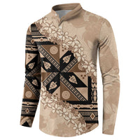 Bula Fiji Plumeria Tagimoucia Salusalu Beige Button Sweatshirt Kaiviti Masi - Polynesian Pride