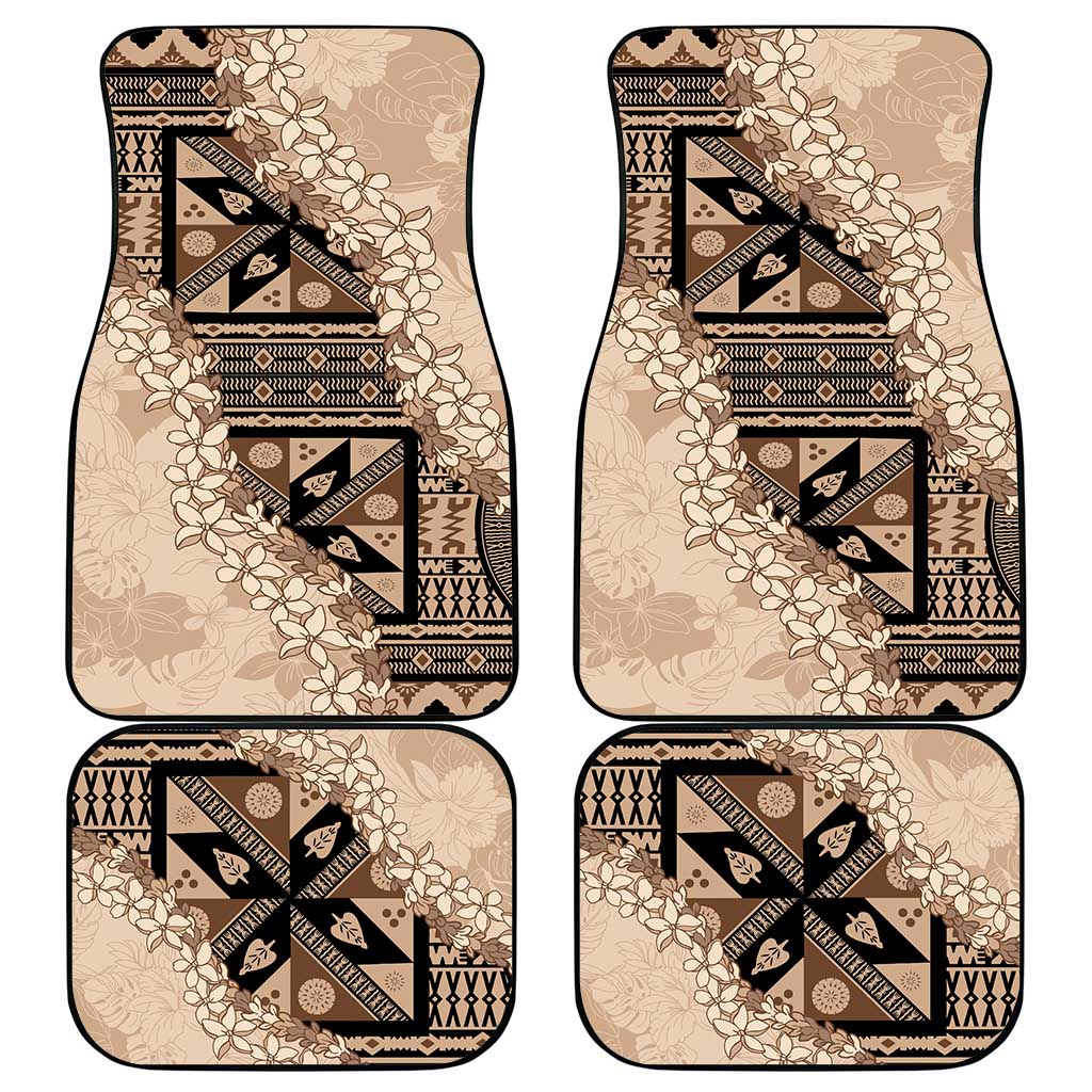Bula Fiji Plumeria Tagimoucia Salusalu Beige Car Mats Kaiviti Masi - Polynesian Pride
