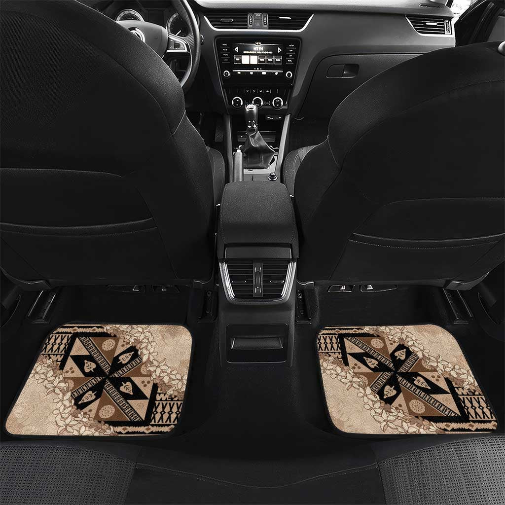Bula Fiji Plumeria Tagimoucia Salusalu Beige Car Mats Kaiviti Masi - Polynesian Pride