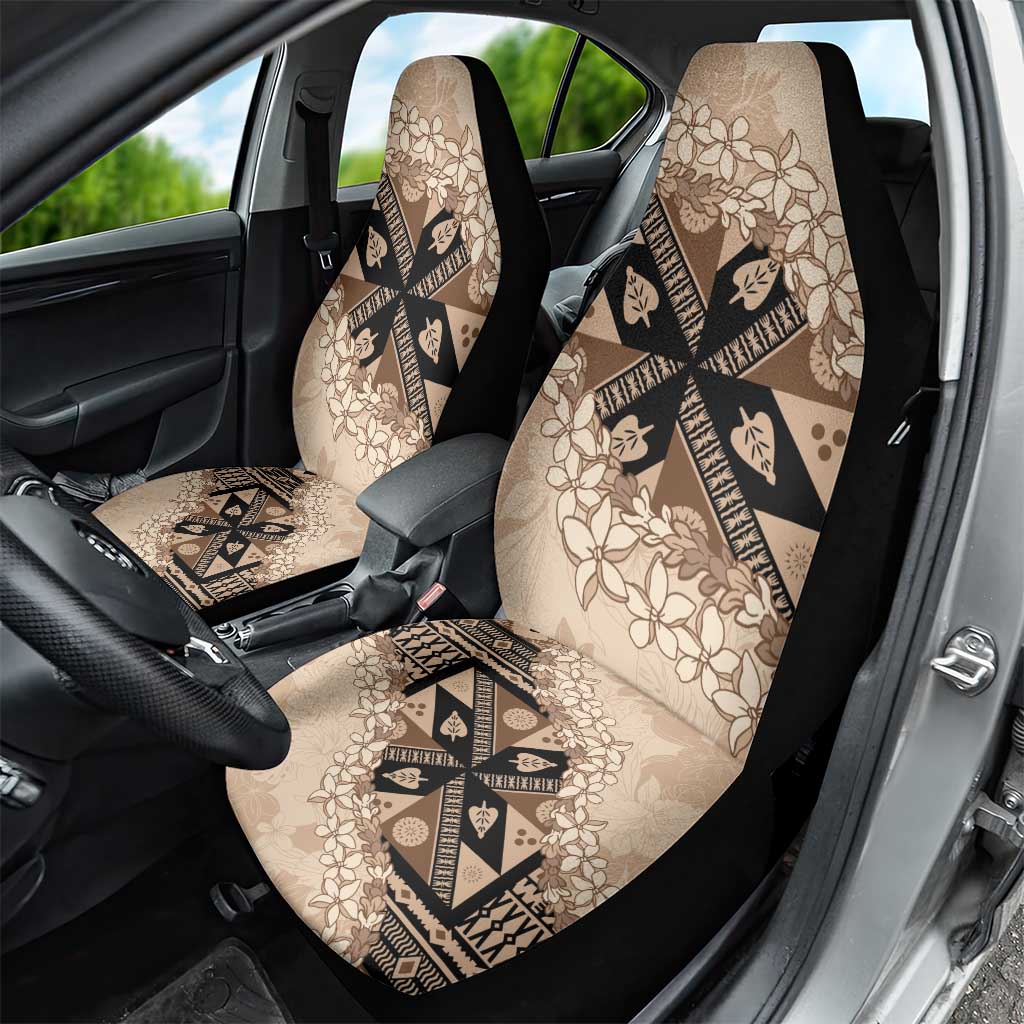 Bula Fiji Plumeria Tagimoucia Salusalu Beige Car Seat Cover Kaiviti Masi - Polynesian Pride