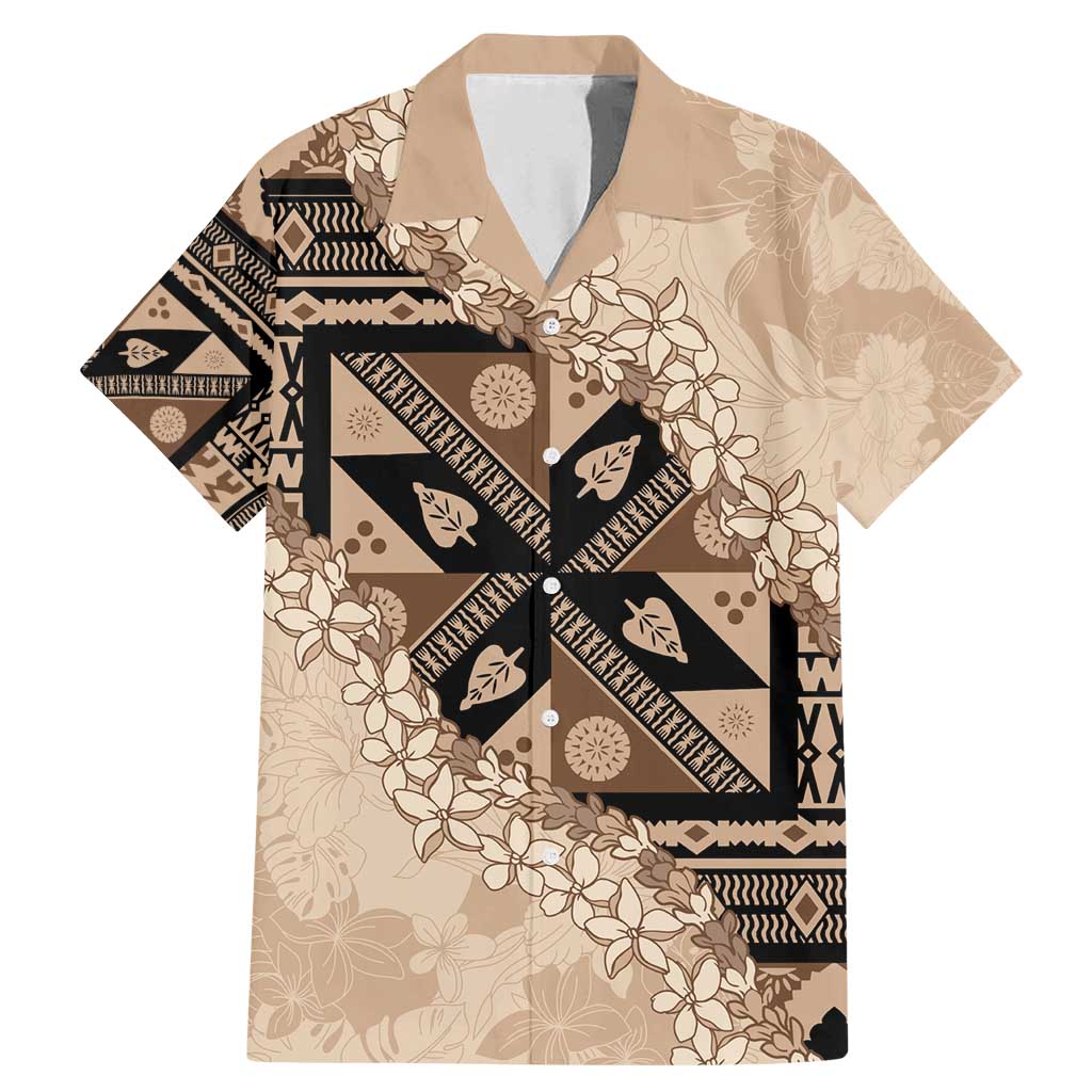 Bula Fiji Plumeria Tagimoucia Salusalu Beige Family Matching Mermaid Dress and Hawaiian Shirt Kaiviti Masi - Polynesian Pride