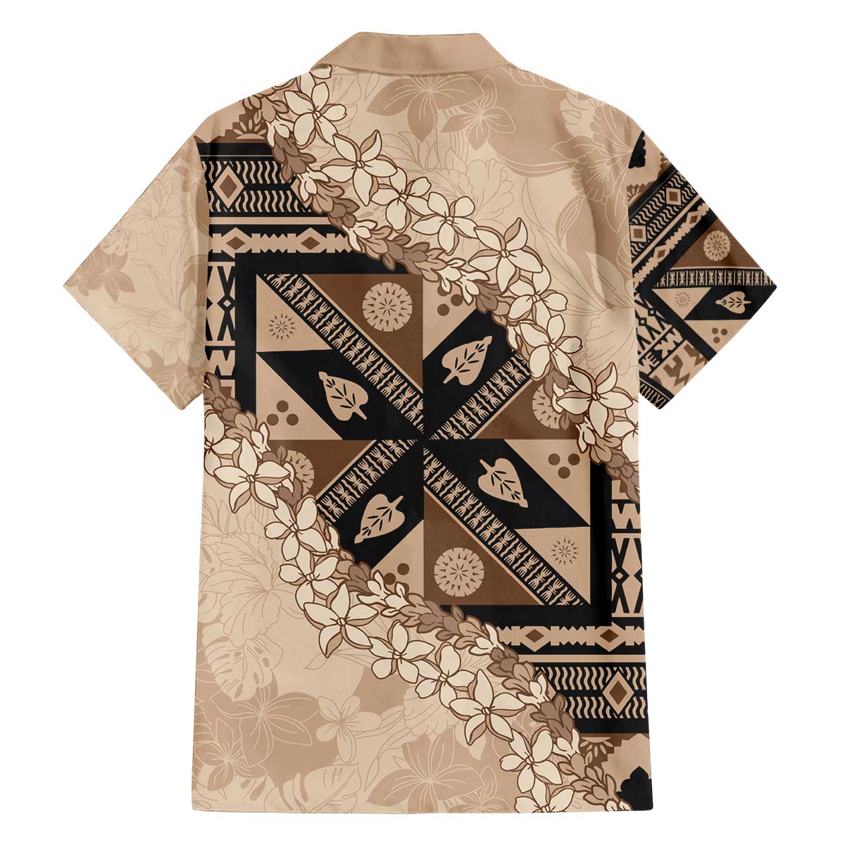 Bula Fiji Plumeria Tagimoucia Salusalu Beige Family Matching Off The Shoulder Long Sleeve Dress and Hawaiian Shirt Kaiviti Masi - Polynesian Pride